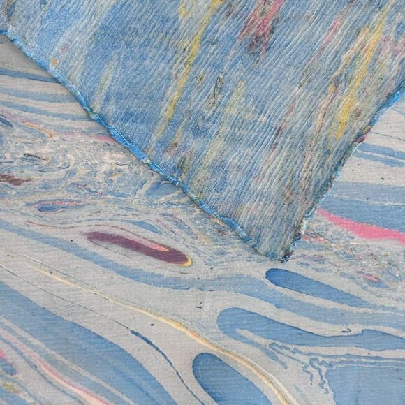 Vintage Blue silk chiffons Italian bargello design scarf rolled edge - Picture 2 of 5